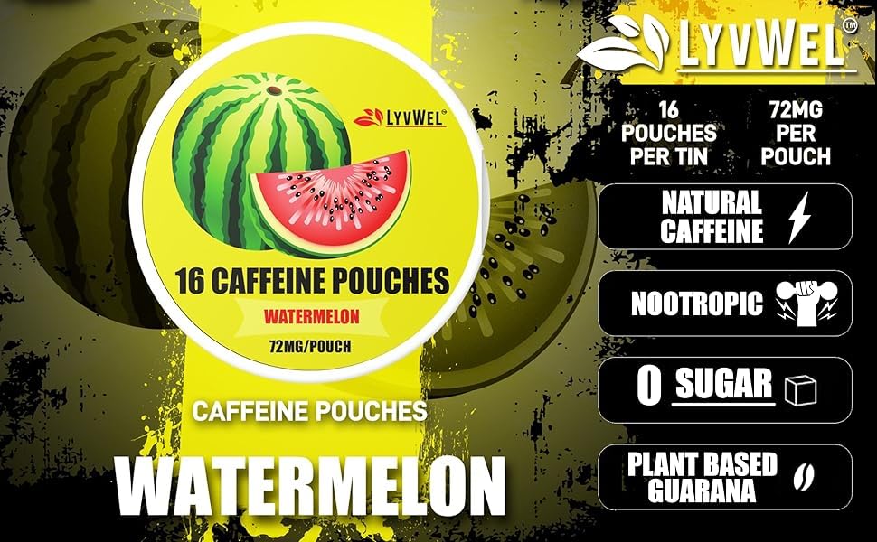 LyvWel Caffeine Dip Pouches| Nootropic Energy| Variety Pack Caffeine Pouches, 5 Flavors - Pineapple Crush, Mango Crush, Cherry Blast, Peach Iced Tea