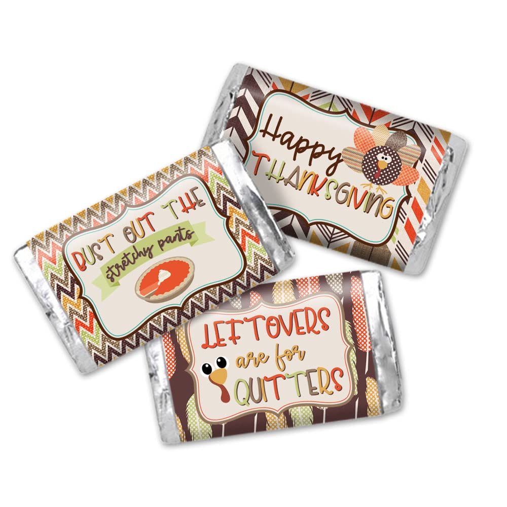 Leftovers Are For Quitters Bust Out The Stretchy Pants Thanksgiving Mini Chocolate Candy Bar Sticker Wrappers, 45 1.4" x 2.6" Wrap Around Labels by