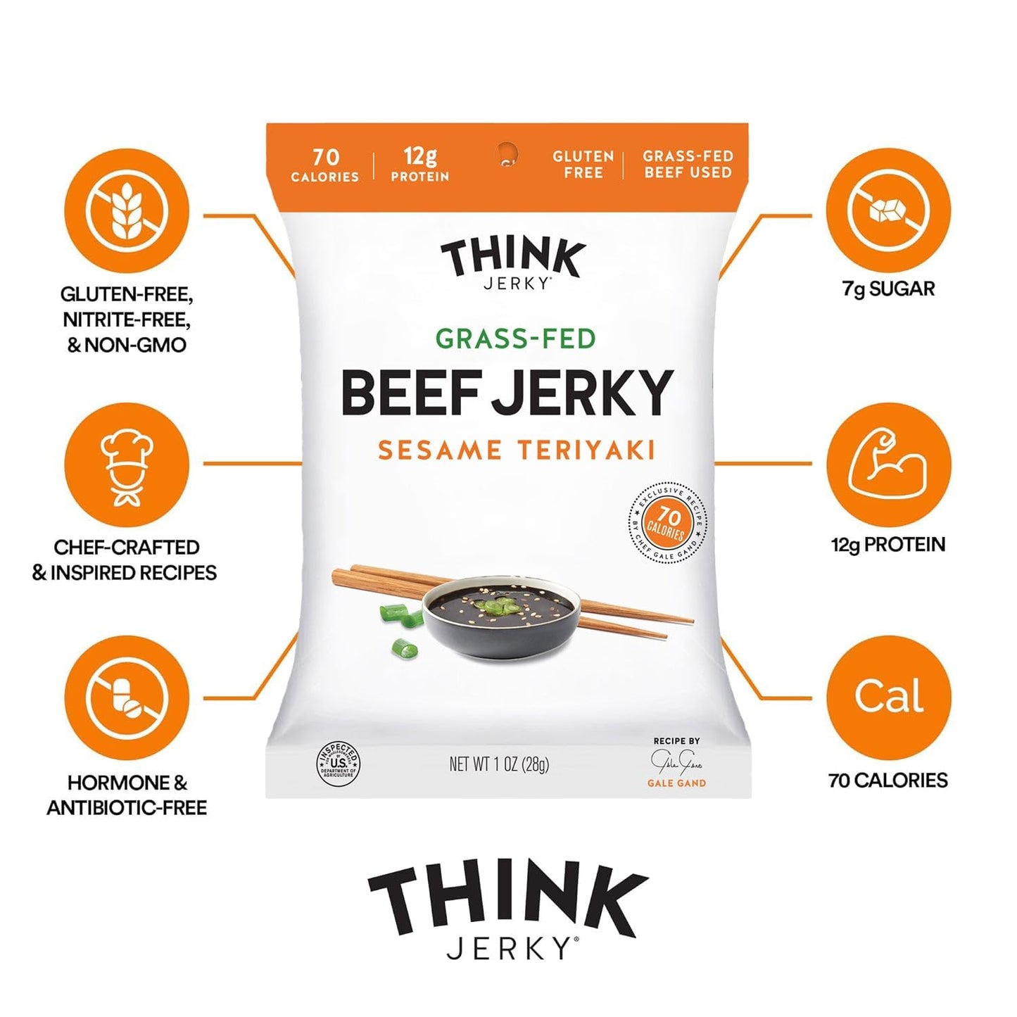 Think Jerky Beef and Turkey Jerky Variety Pack, Classic, Sweet Chipotle, Sriracha Honey, Sesame Teriyaki, Healthy Meat Snack, Low Calorie Low Fat