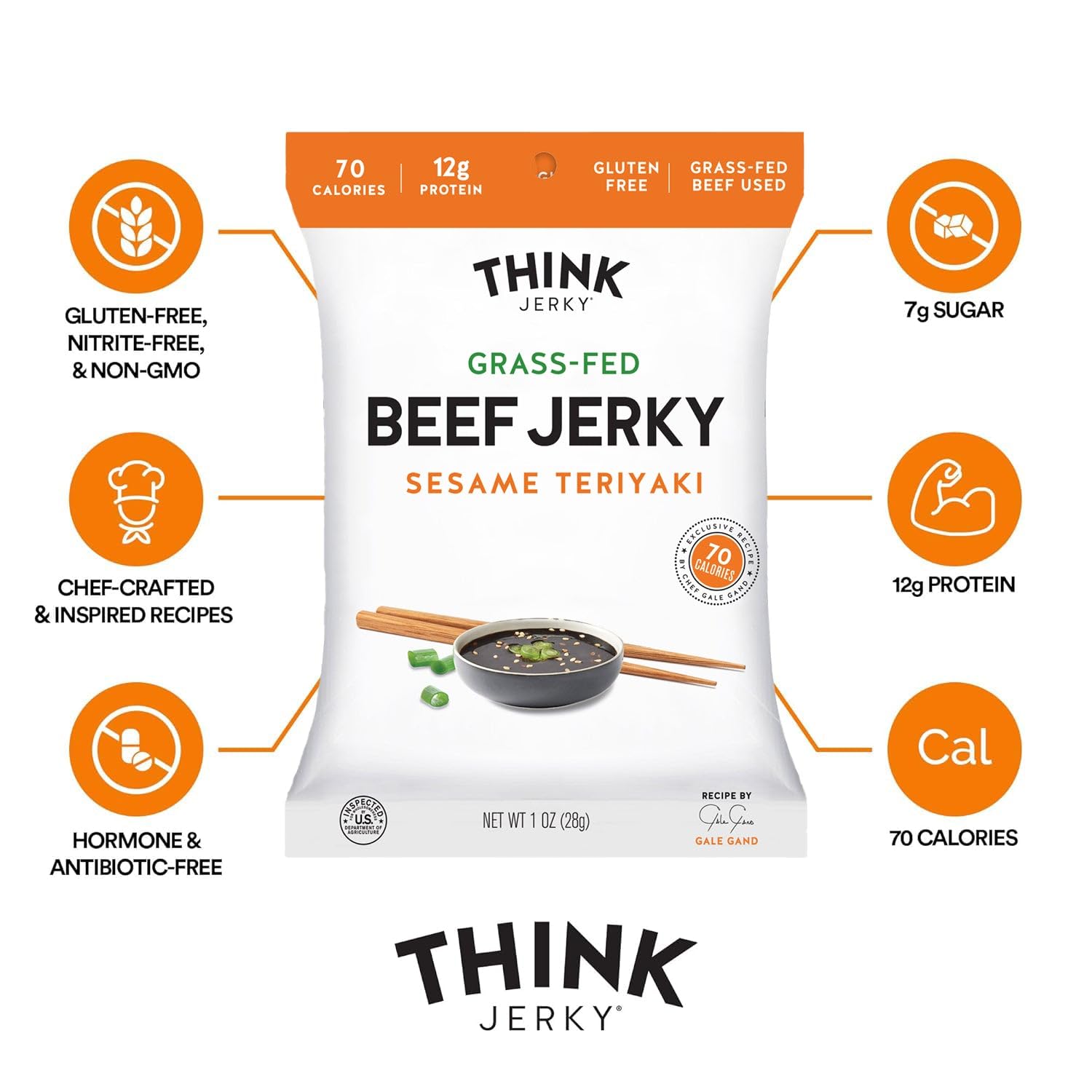 Think Jerky Beef and Turkey Jerky Variety Pack, Classic, Sweet Chipotle, Sriracha Honey, Sesame Teriyaki, Healthy Meat Snack, Low Calorie Low Fat