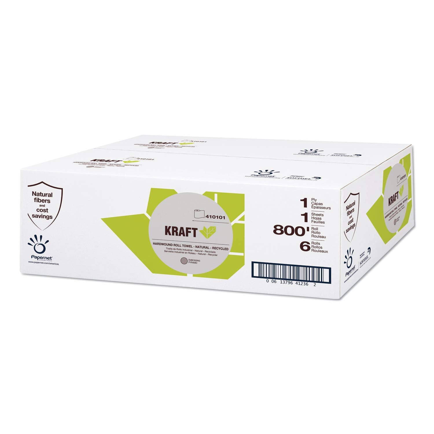 Papernet 410101 Kraft 1-ply Natural Hard Wound roll Towel, 6 Rolls per case, 800