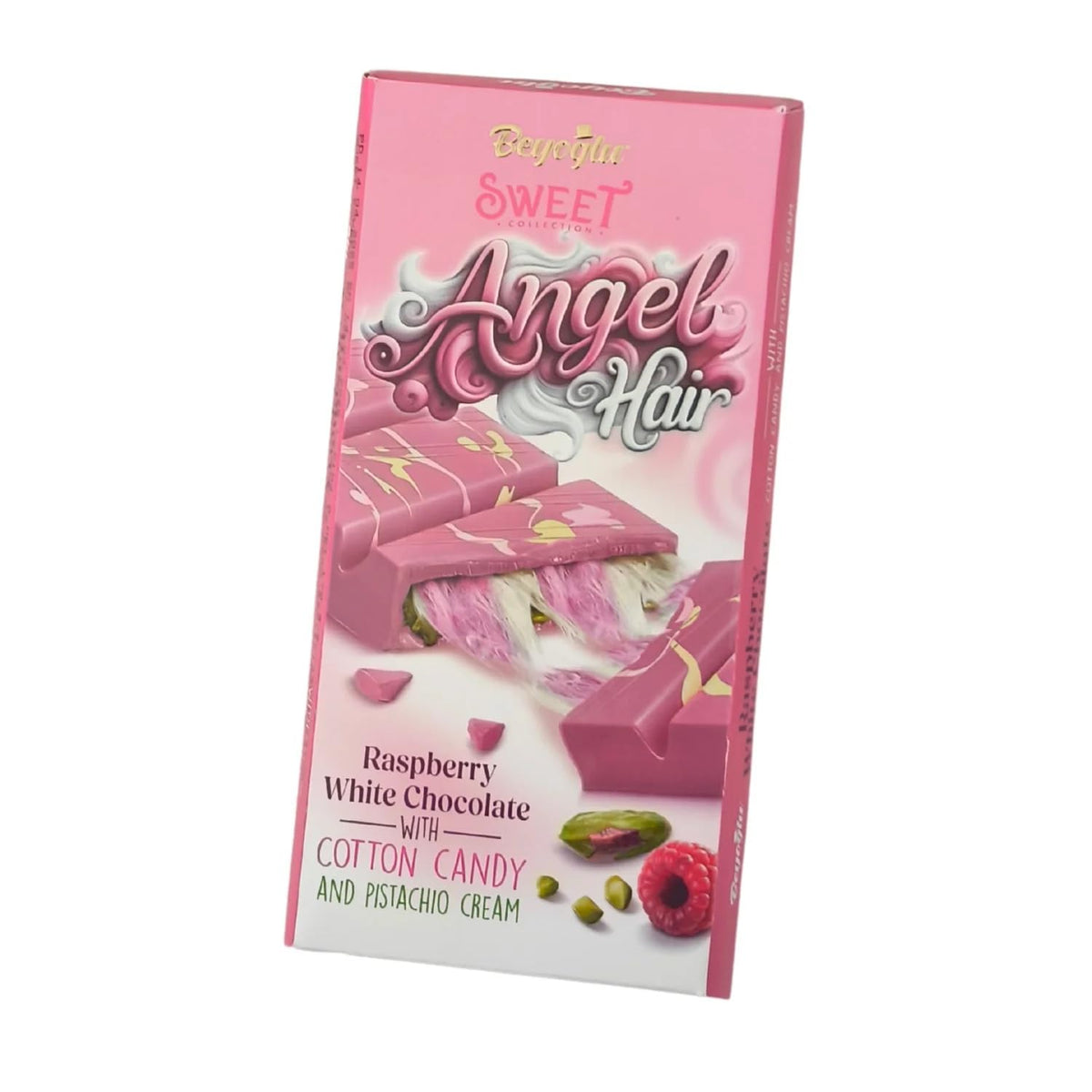 Angel Hair Cotton Candy Chocolate Bar - 6 oz (170 G) Raspberry White Chocolate with Cotton Candy and Pistachio Cream - 6 oz (170 G) (Pack of 2)