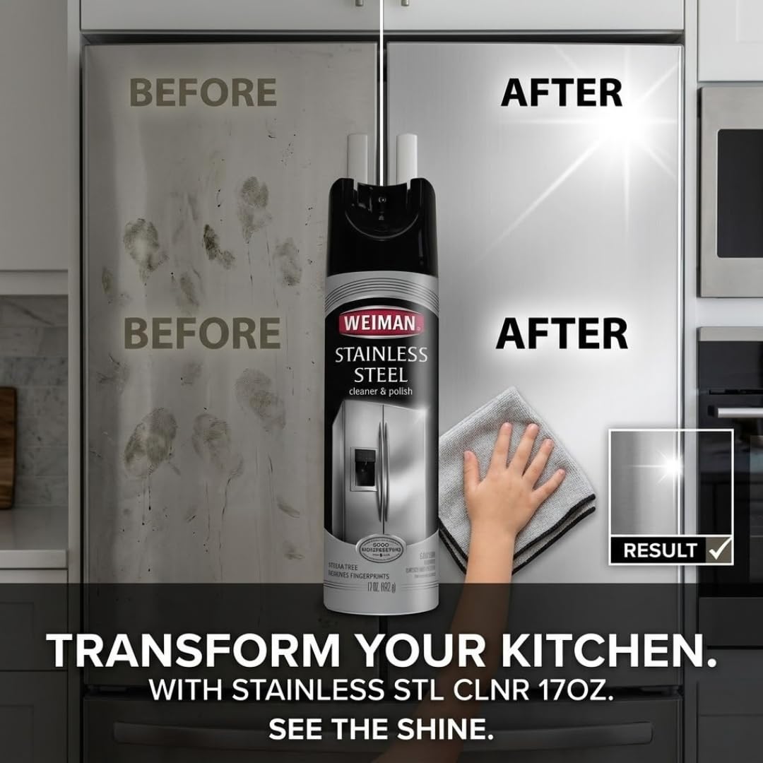 Stainless Steel Cleaner - Floral Scent Cleaner & Polish 17 oz - Appliance Surface Care Spray - Wipes Alternative for Kitchen Use - Pack of 1