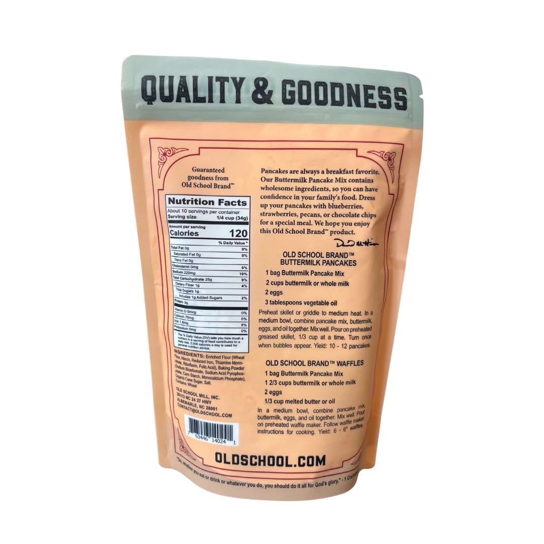 Old School Brand™ Buttermilk Pancake Mix, 12 oz. | Fluffy Homestyle Style Pancake & Waffle Mix | Makes 10-12 Pancakes or 6-8 Waffles