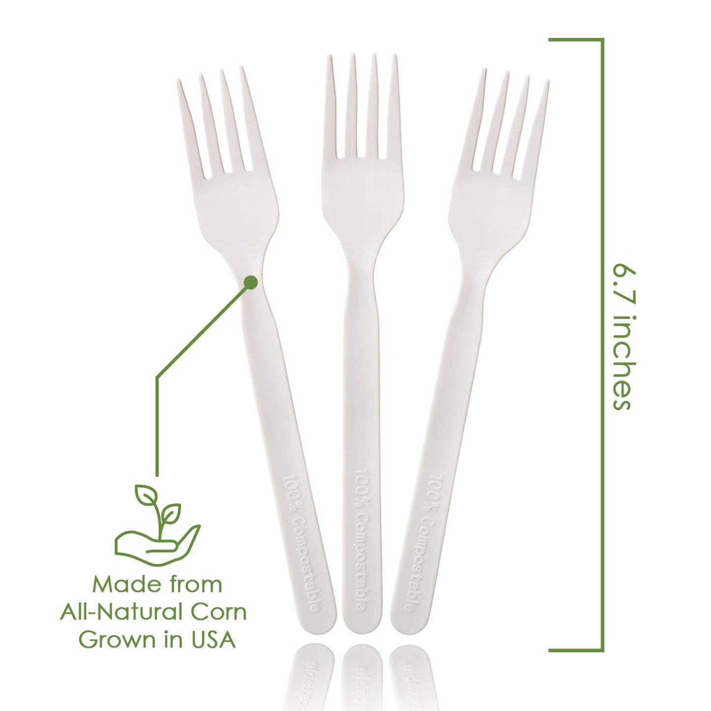 100% Compostable Forks - 140 Large Disposable Utensils (7 in.) Eco Friendly Durable and Heat Resistant Alternative to Plastic Forks with Convenient