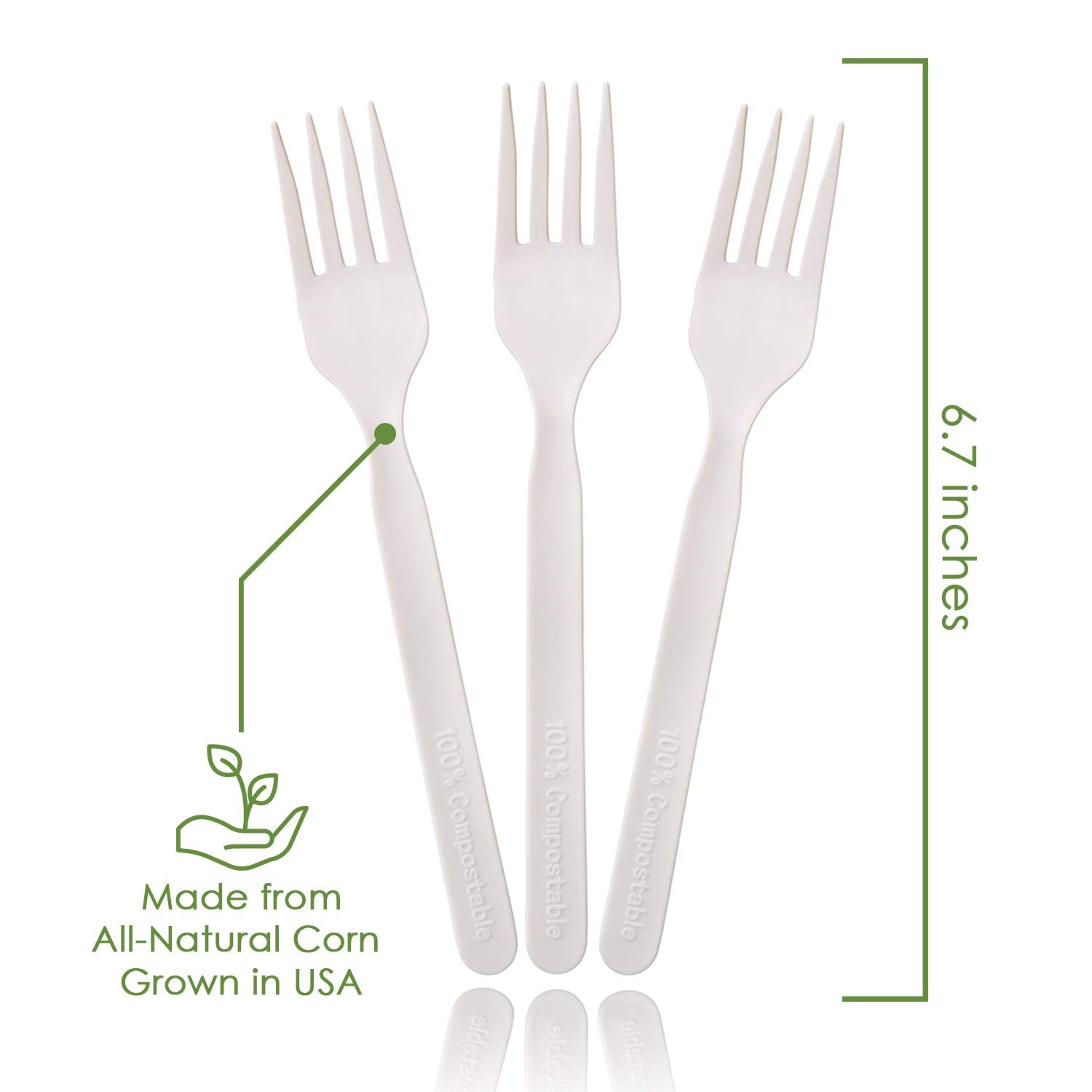 100% Compostable Forks - 140 Large Disposable Utensils (7 in.) Eco Friendly Durable and Heat Resistant Alternative to Plastic Forks with Convenient