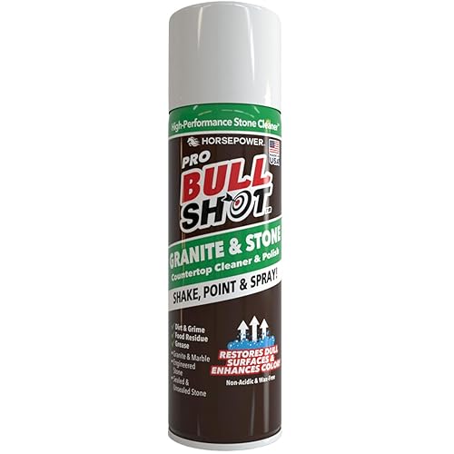 Horsepower Bull Shot Pro Granite & Stone Cleaner & Polish Spray, As Seen On TV, Non-Acidic Wax-Free Formula for Granite, Marble & Stone