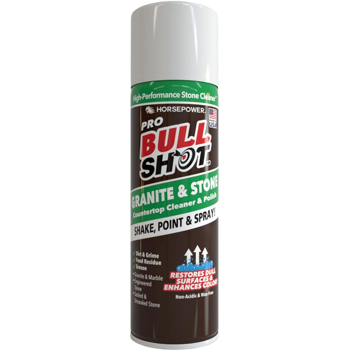 Horsepower Bull Shot Pro Granite & Stone Cleaner & Polish Spray, As Seen On TV, Non-Acidic Wax-Free Formula for Granite, Marble & Stone