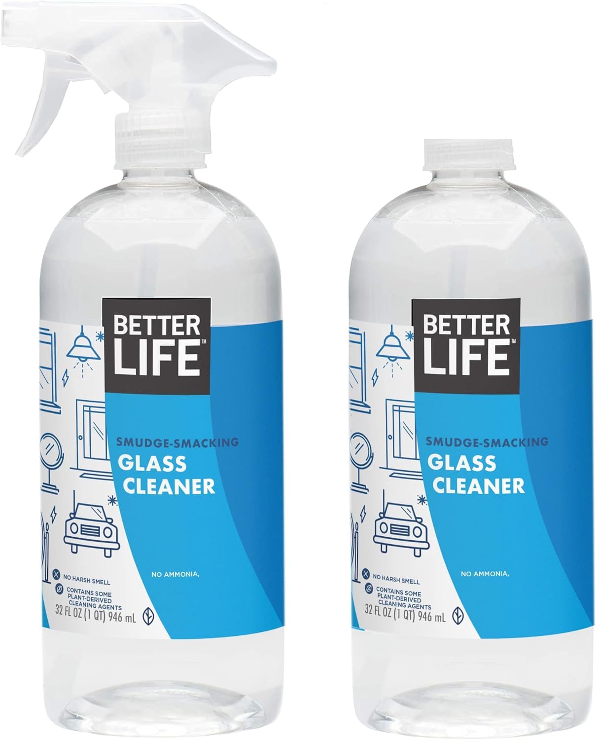 Better Life Glass Cleaner, Streak-free Window Cleaner, Surface Cleaning Spray, Mirror, Screen and Shower Door Cleaner, Removes Fingerprints, Dust
