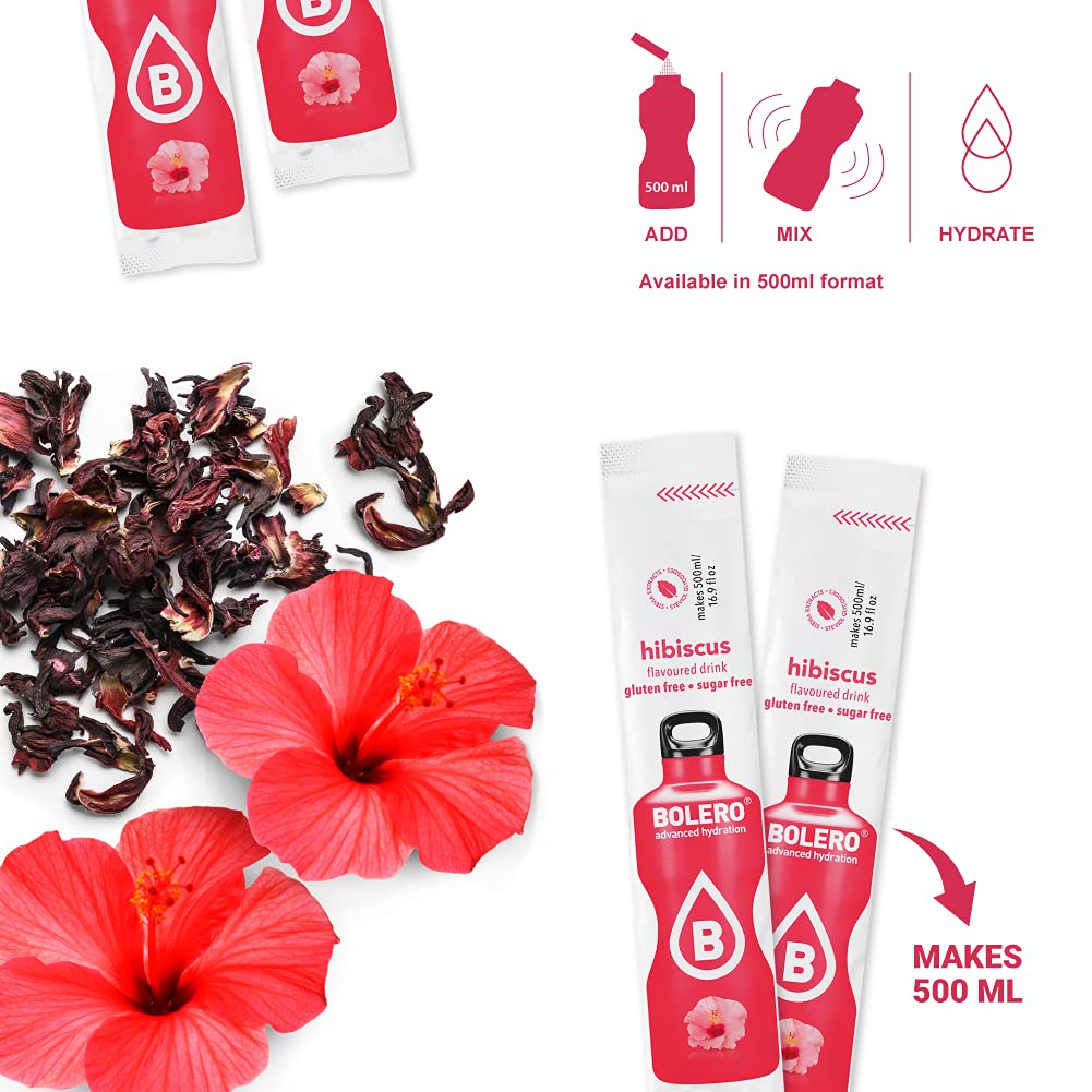 Bolero- Sugar Free Drink Mix Packets Hibiscus Fruit Flavors | Powdered Flavored Water Packets | 36 Singles Sticks On The Go Packets