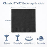 2-Ply Black Beverage Napkins with Standard 9x9 - Disposable Cocktail Napkins Suitable for Everyday Use - Fit Offices, Cafeterias & Restaurants - 1000