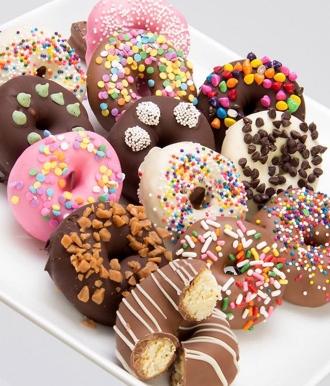 From You Flowers Chocolate Covered Mini Donuts - 12 Belgian Dipped Mini Donuts with Sprinkles for Birthday, Get Well & Celebration
