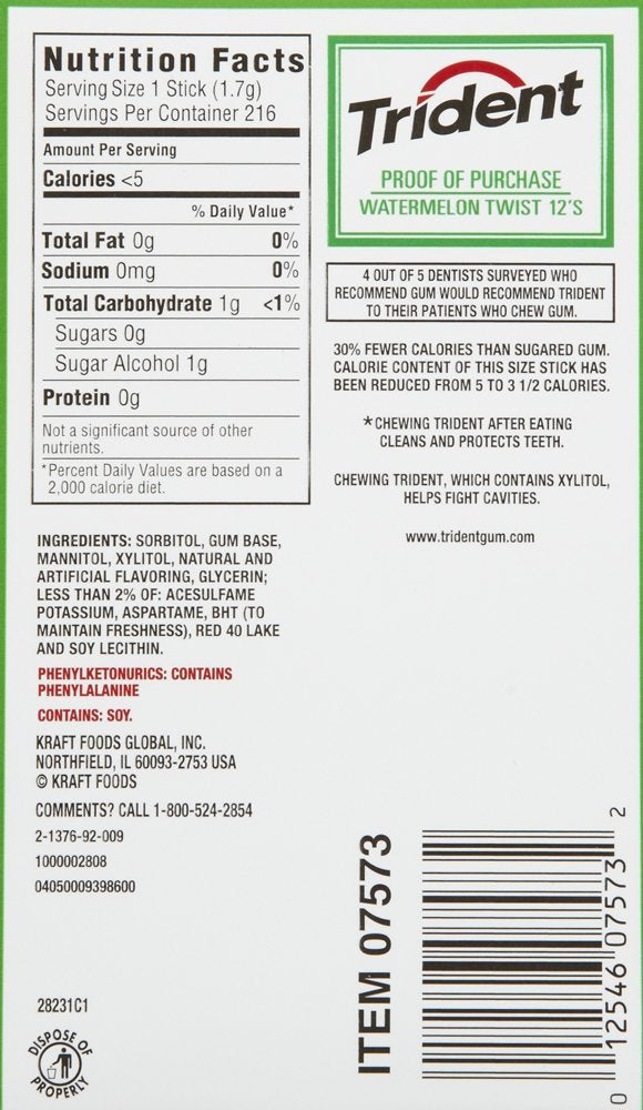 Trident Sugar Free Gum Watermelon Twist , 18 Count