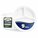 Urban Box Co. 9 Inch 3 Compartment Paper Plates - 150 Pack Heavy-Duty & Sturdy Sectional Compostable Dinner Plates, Perfect for Everyday Use