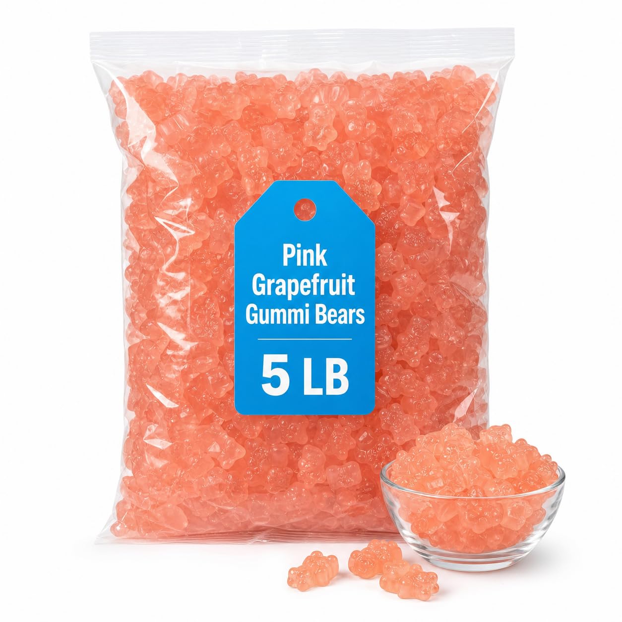 Pink Grapefruit Gummi Bears Candy, Fruity Chewy Gummies, 5-Pound Bag