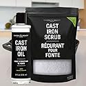 CARON & DOUCET - Cast Iron Care Seasoning Bundle - CastIron Oil & Cast Iron Scrub - 100% Plant Based Formulation - Helps Maintain Seasoning on All