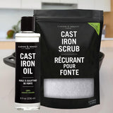 CARON & DOUCET - Cast Iron Care Seasoning Bundle - CastIron Oil & Cast Iron Scrub - 100% Plant Based Formulation - Helps Maintain Seasoning on All