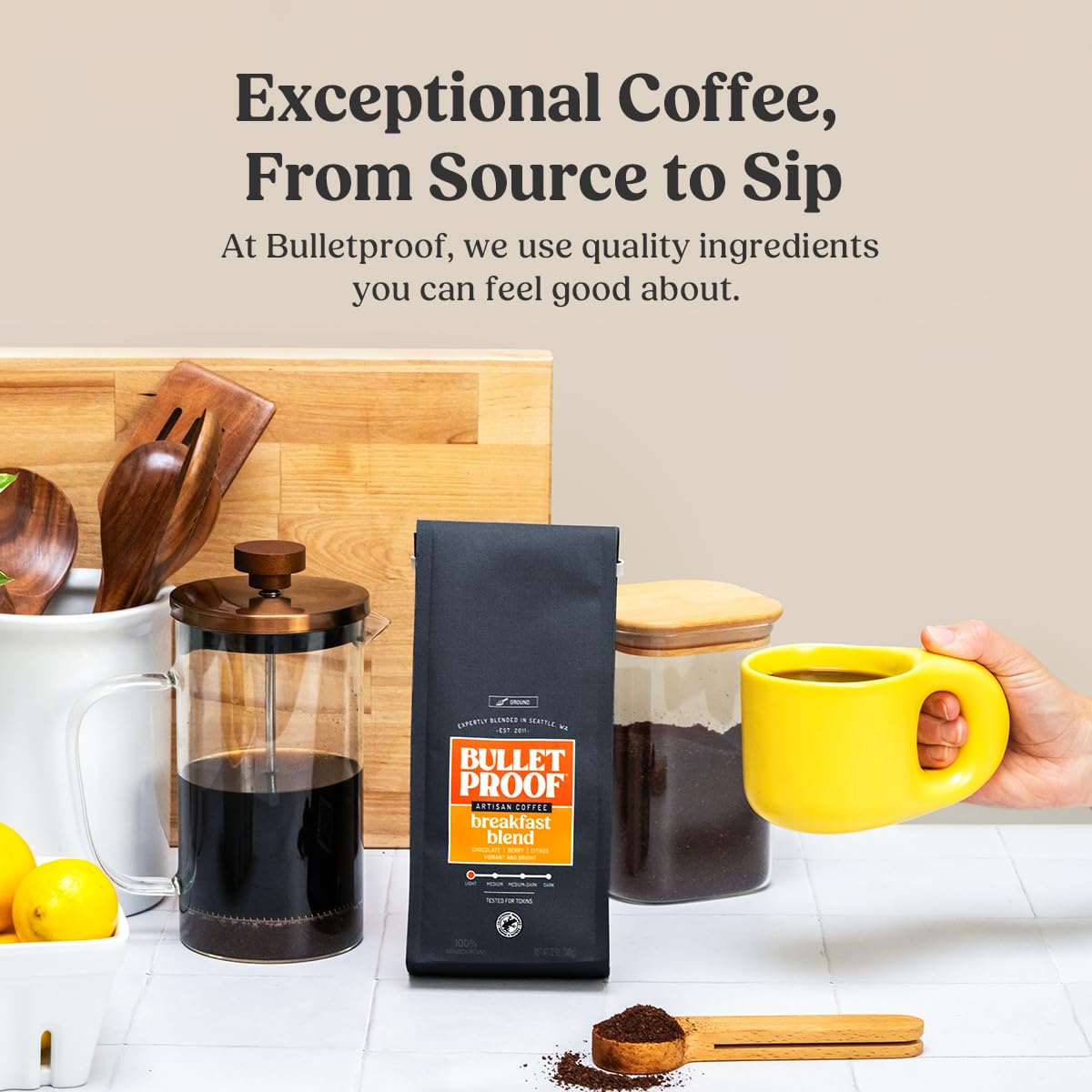Bulletproof Breakfast Blend Light Roast Ground Coffee, 12 Ounces, Clean Coffee Tested for Toxins