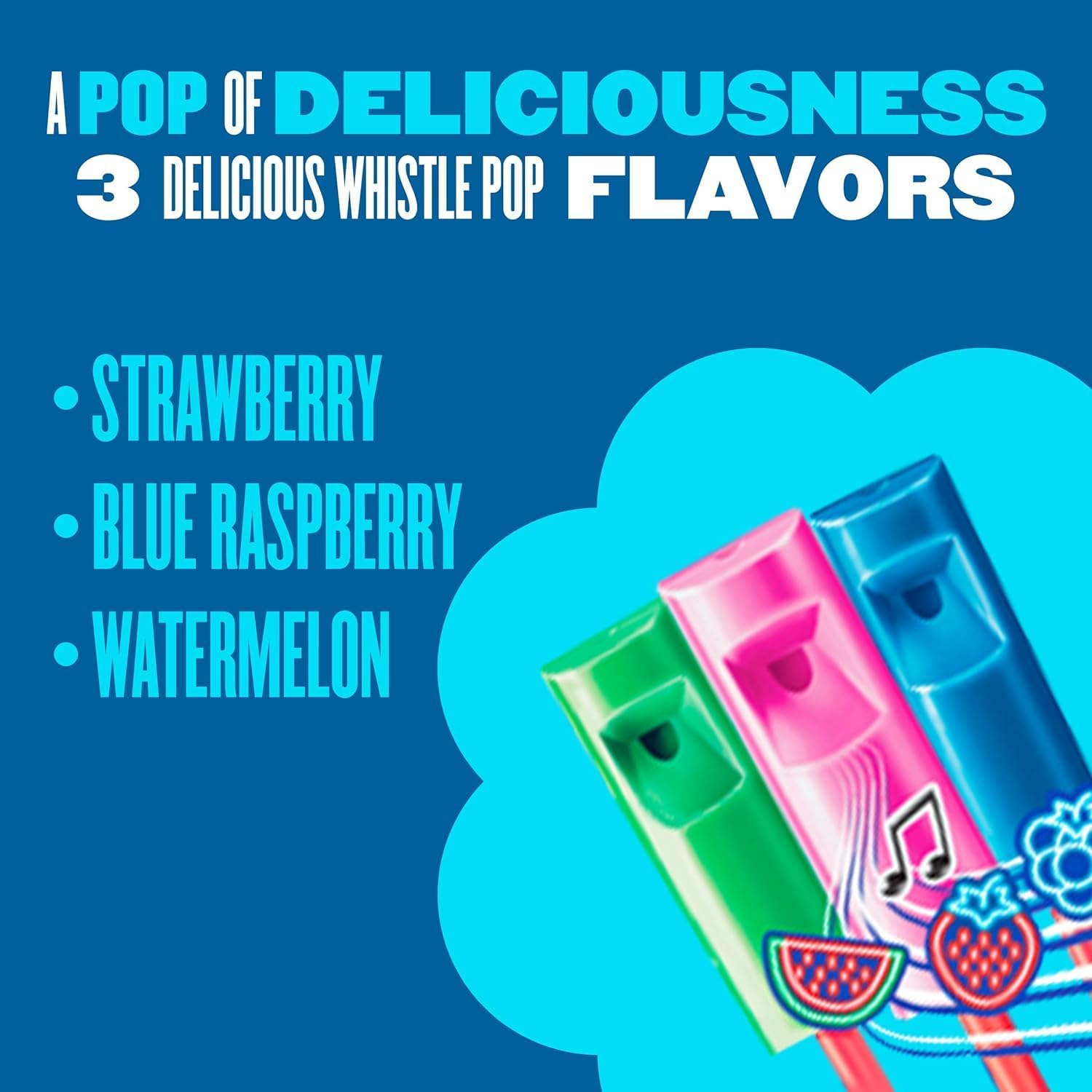 Chupa Chups Melody Pops, Assorted Flavors, Whistle Lollipops, Individually Wrapped Candy, 30 count