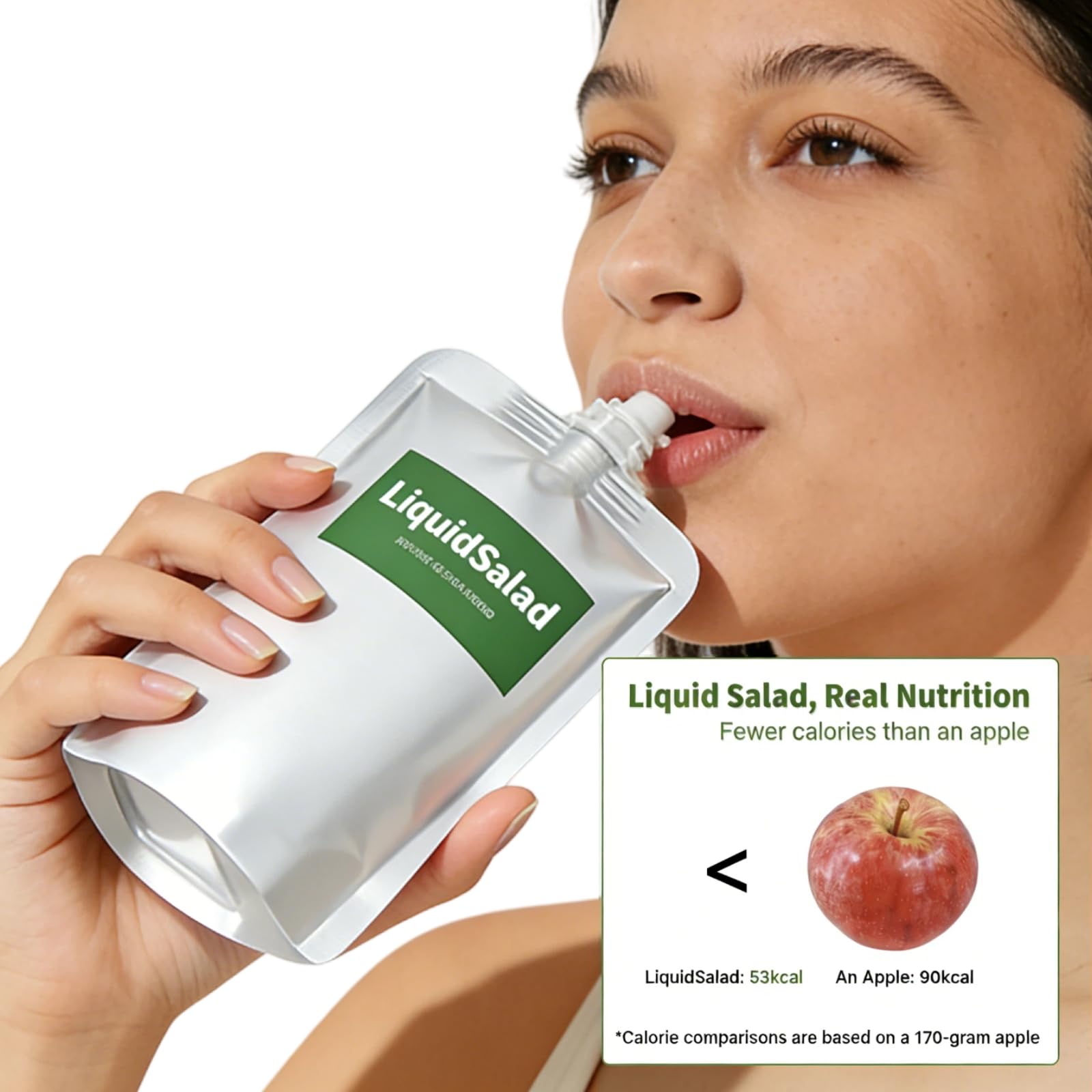 Liquid Salad High Fiber Veggie Pouches, Superfood Smoothie with Prebiotic & 16 Fruits & Vegetables, Convenient Ready-to-Eat Juice for Gut Health