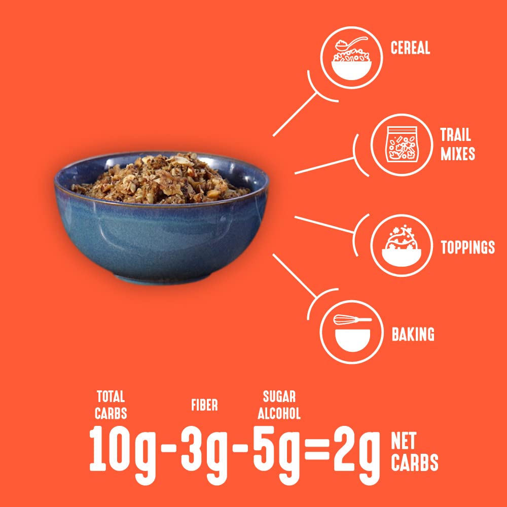 Lakanto Cinnamon Almond Crunch Granola - Delicious Snack, Quick Breakfast Cereal, Keto Friendly, Monk Fruit Sweetener, No Sugar Added, Vegan, Gluten