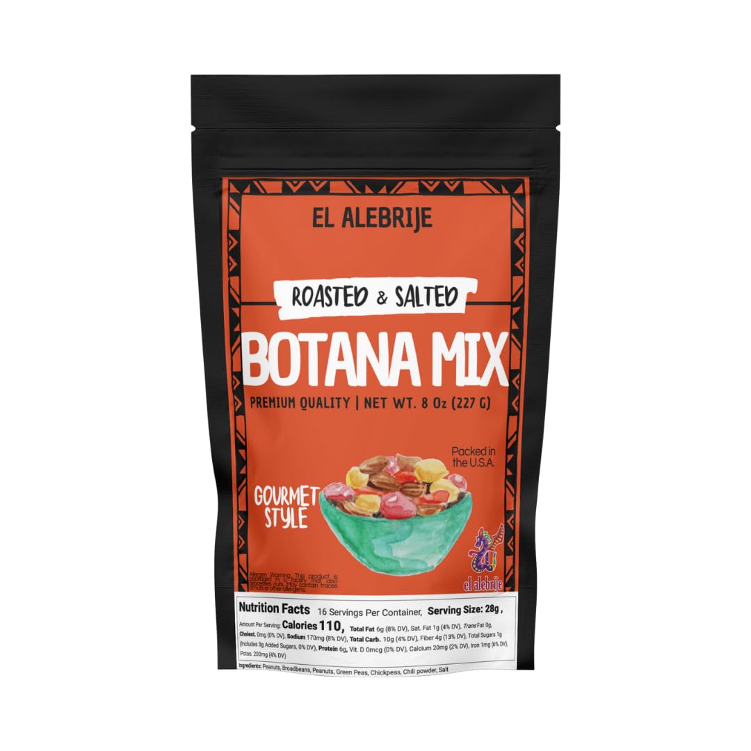 Alebrixes - Botana Mix 8 Oz (227 g) - Crunchy & Delicious Botana Mix Japanese Peanut, Roasted Fava Bean, Green Pea, Peanuts Whit Chili Lime Adobo