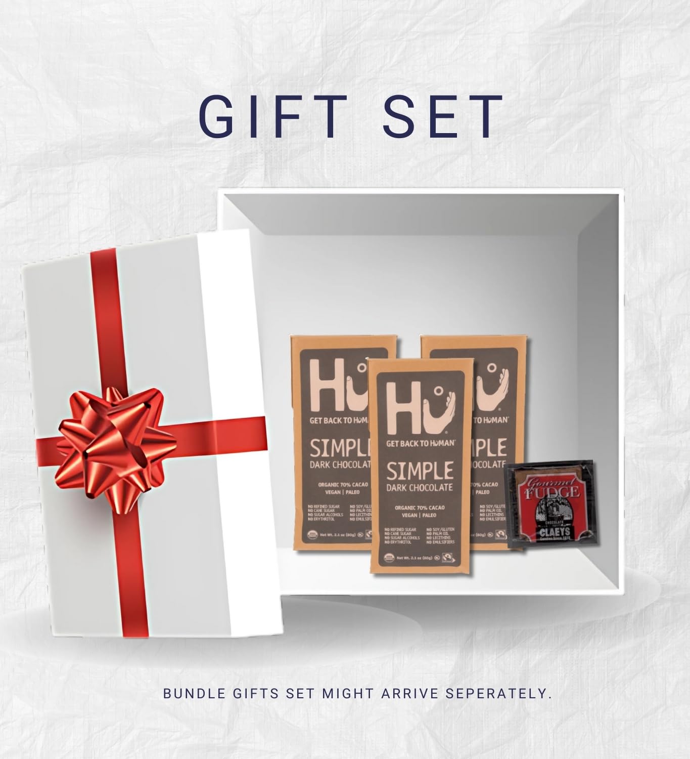 3x Hu Choc Simple Bar 2.1 OZ Bundle with Chocolate Fudge Candy - Dark Chocolate Bar with Minimal Ingredients Paired with Rich Fudge Treat for Snacking