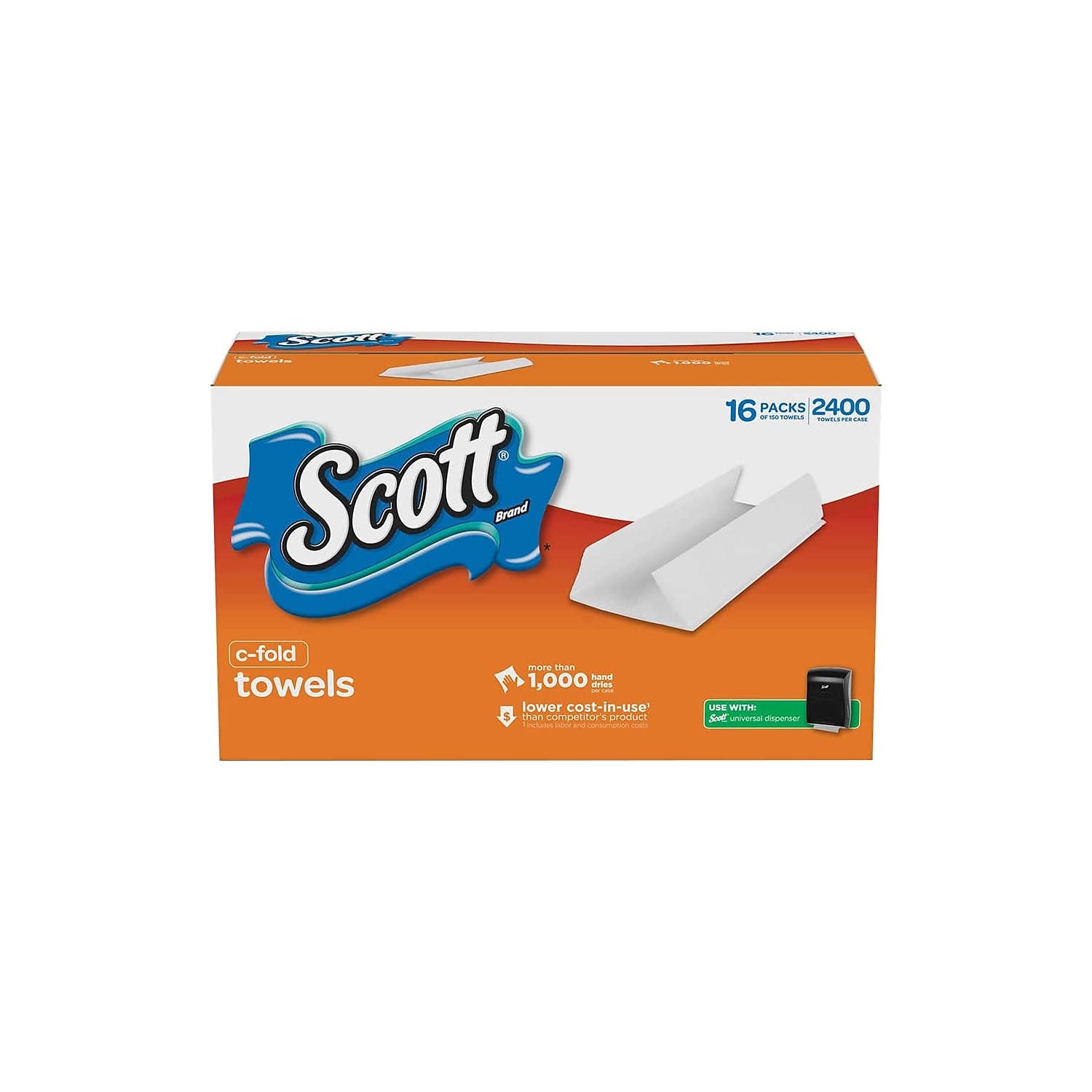 Folded Paper Towels, C-Fold, 13 1/5 x 10 1/10, White, 150/Pack, 16 Packs/Carton, Sold as 1 Carton