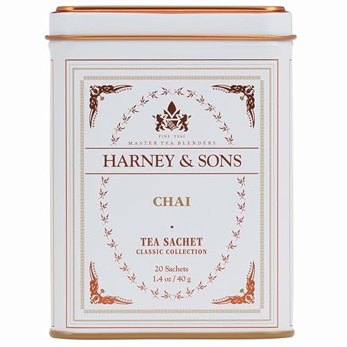 Harney & Sons Chai, Spiced Black Tea, 20 Sachets | Brew Masala Chai at Home, Classic Collection