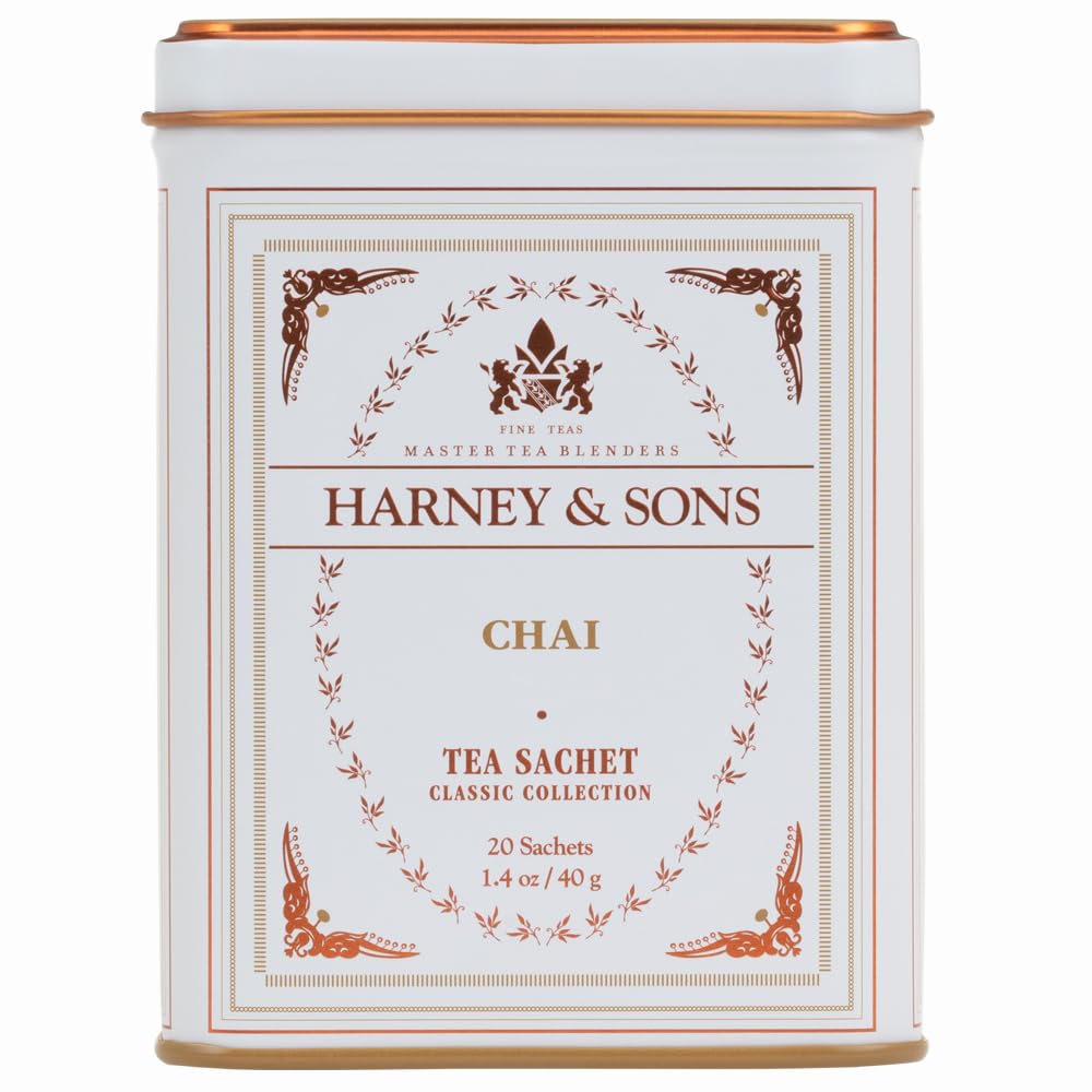 Harney & Sons Chai, Spiced Black Tea, 20 Sachets | Brew Masala Chai at Home, Classic Collection