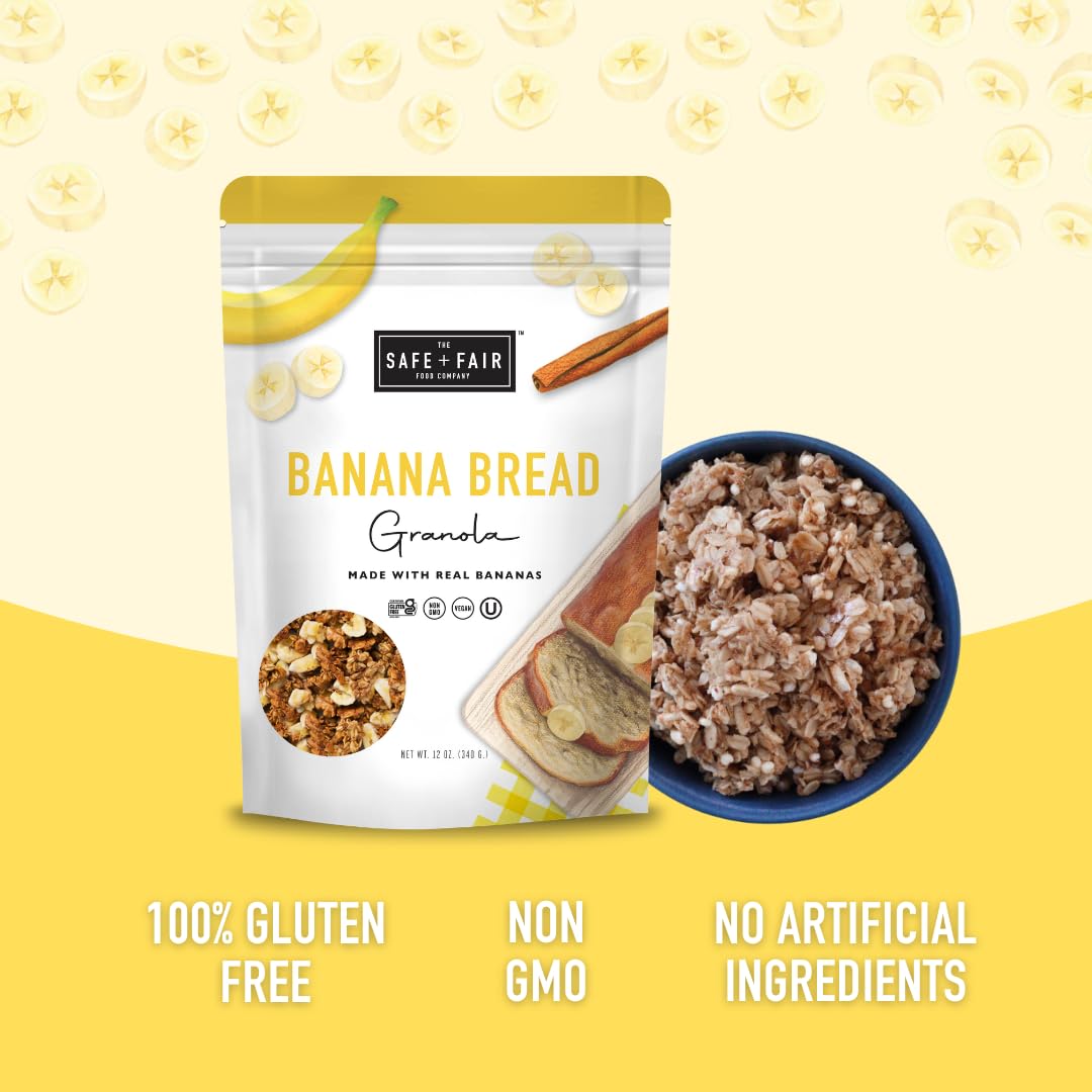 Safe + Fair Banana Bread Granola - Allergen-Free with Whole & Ancient Grains - Gluten-Free, Plant-Based, Non-GMO, No Artificial Ingredients - Perfect