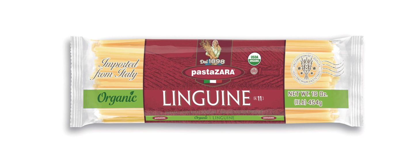 PASTA ZARA - Linguine - Organic - 100% Italian Pasta, Made with Durum Wheat Semolina Flour, Non GMO, Kosher (1 LB. BAG) - Consistently al Dente.