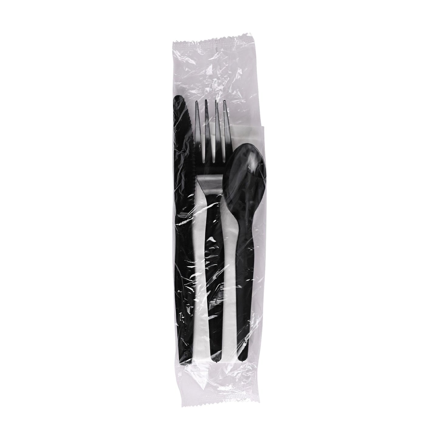 Boardwalk Four-Piece Cutlery Kit, Fork/Knife/Napkin/Teaspoon, Black, 250/Carton