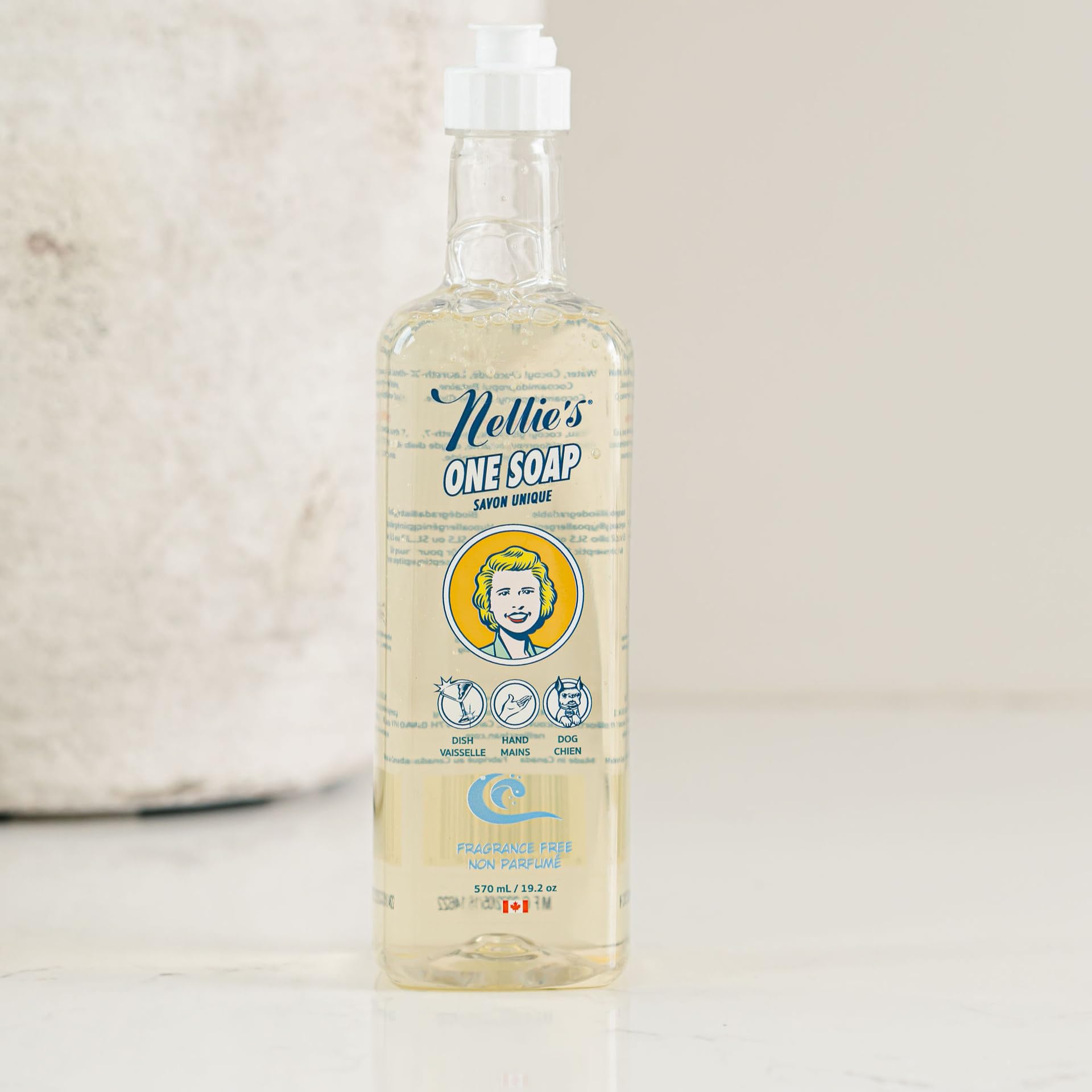 Nellie's One Soap - Fragrance-Free Multi-Purpose Cleaner for Dishes, Surfaces, and Hands - Gentle, Plant-Based Formula That’s Soft on Skin - 19.2 oz
