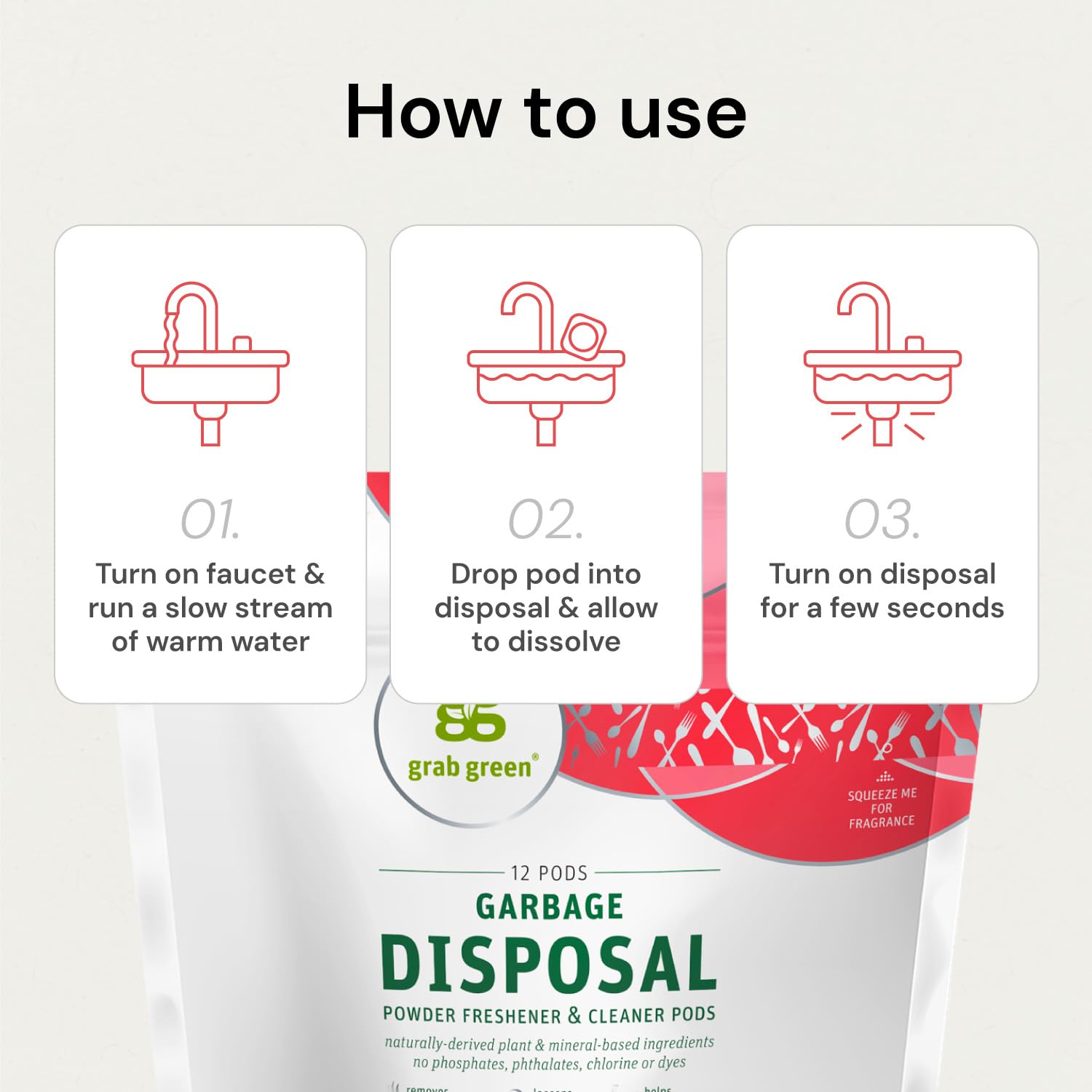 Grab Green Garbage Disposal Freshener Cleaner Pods - Tangerine with Lemongrass, white