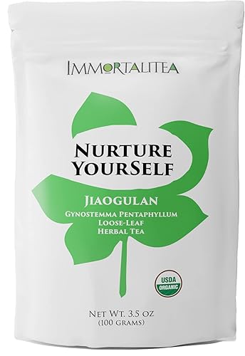Gynostemma Tea USDA Organic Jiaogulan Loose Leaf Tea | Naturally Sweet Adaptogen | AMPK Metabolic Activator | Caffeine-Free Herbal Tea by Immortalitea