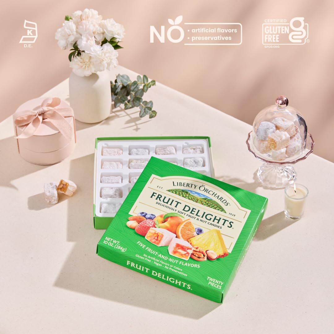 Liberty Orchards, Fruit Delights - Assorted Vegan Fruit and Nut Candies, Gluten Free, Lokum with Nuts, Strawberry & Walnut Turkish Delight Gourmet