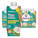Thai Coco Organic Coconut Water, 100% Pure & Unsweetened, No Sugar Added, USDA Organic, Natural Electrolytes Hydration Drink, 11.2 fl oz Tetra Carton