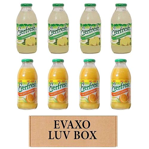 LUV BOX- variety Everfresh Juice 16 oz. pack of 8 , Everfresh Lemonade , Everfresh 100% Orange Juice. by evaxo