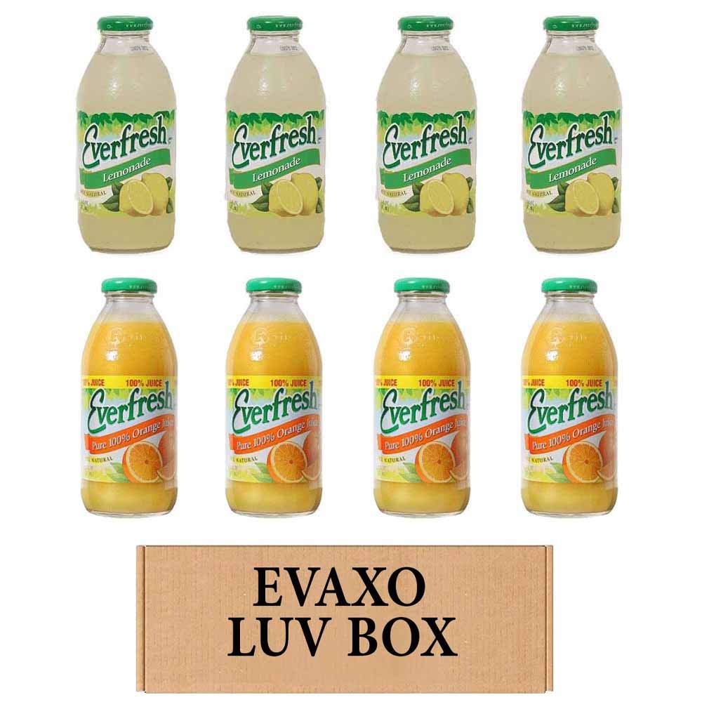 LUV BOX- variety Everfresh Juice 16 oz. pack of 8 , Everfresh Lemonade , Everfresh 100% Orange Juice. by evaxo