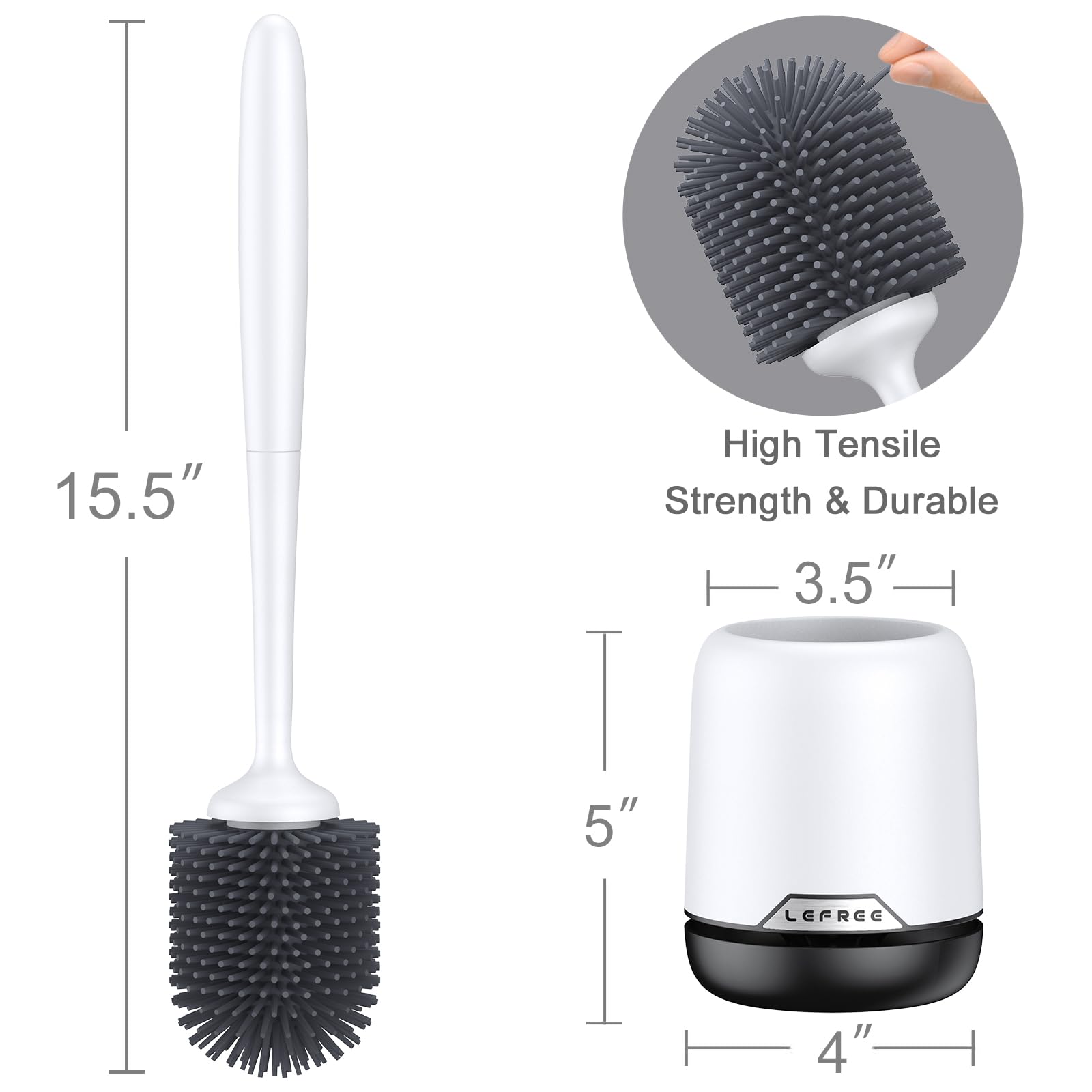 Lefree Silicone Toilet Brush,Rubber Toilet Bowl Brush and Holder Set with Ventilated Holder, Toilet Cleaner Brush for Bathroom,Floor Standing & Wall