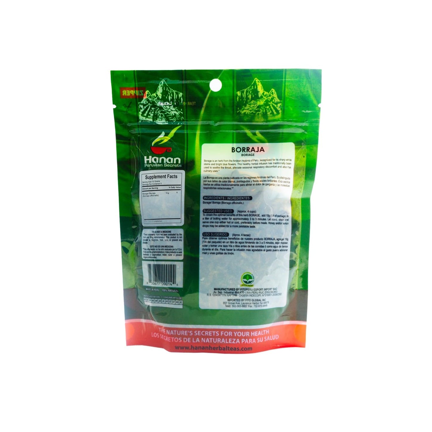 Hanan Peruvian Secrets Borraja Borage Starflower Loose Leaf 1.41oz (40g) | 100% Natural Herbal Tea from Peruvian Andes for Soothing Seasonal