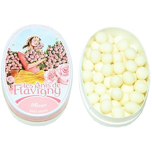 Les Anis de Flavigny French Mints Candy - Rose Flavor Hard Candy, Natural Gourmet Sweets in Classic Tin, 50g (1.75 oz)