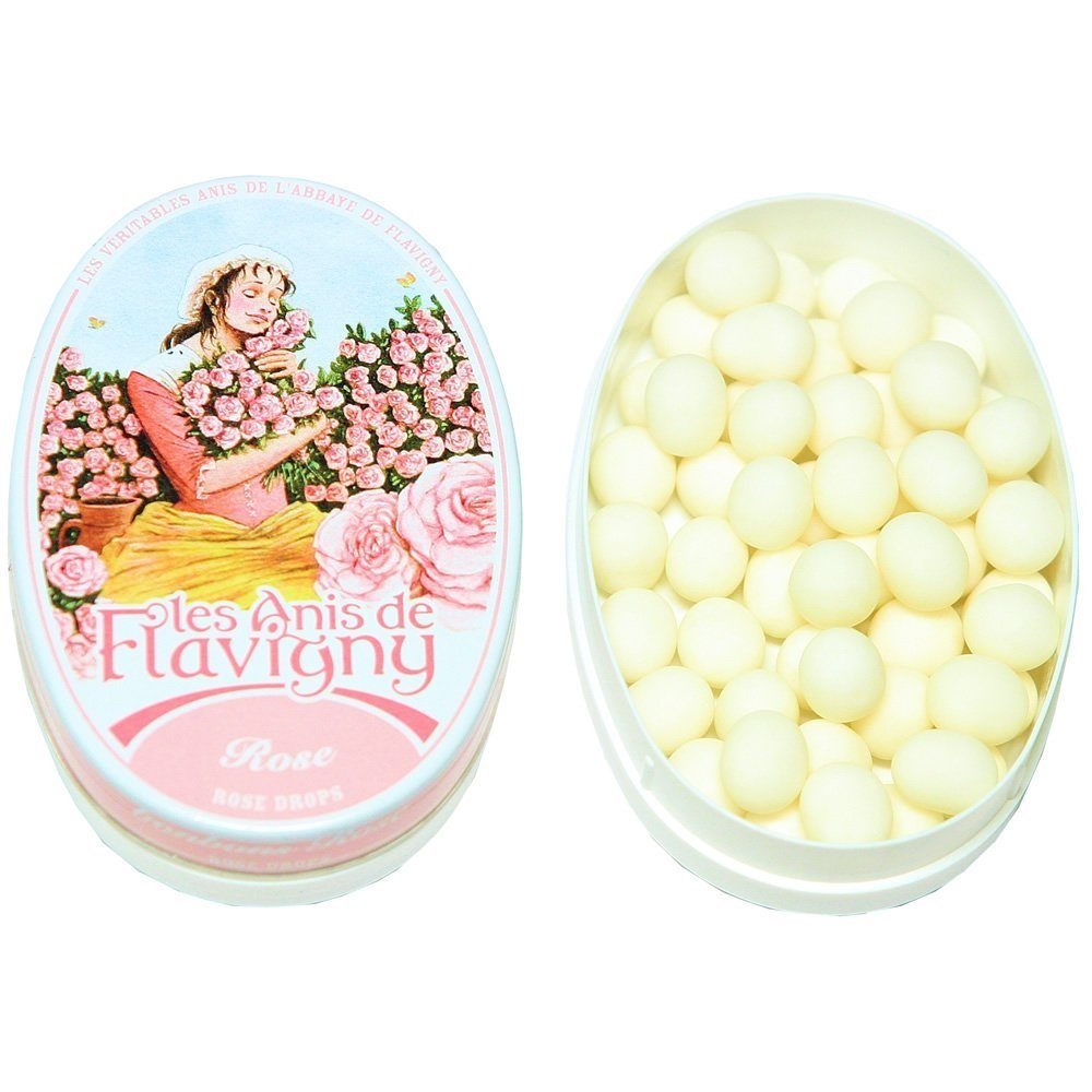Les Anis de Flavigny French Mints Candy - Rose Flavor Hard Candy, Natural Gourmet Sweets in Classic Tin, 50g (1.75 oz)