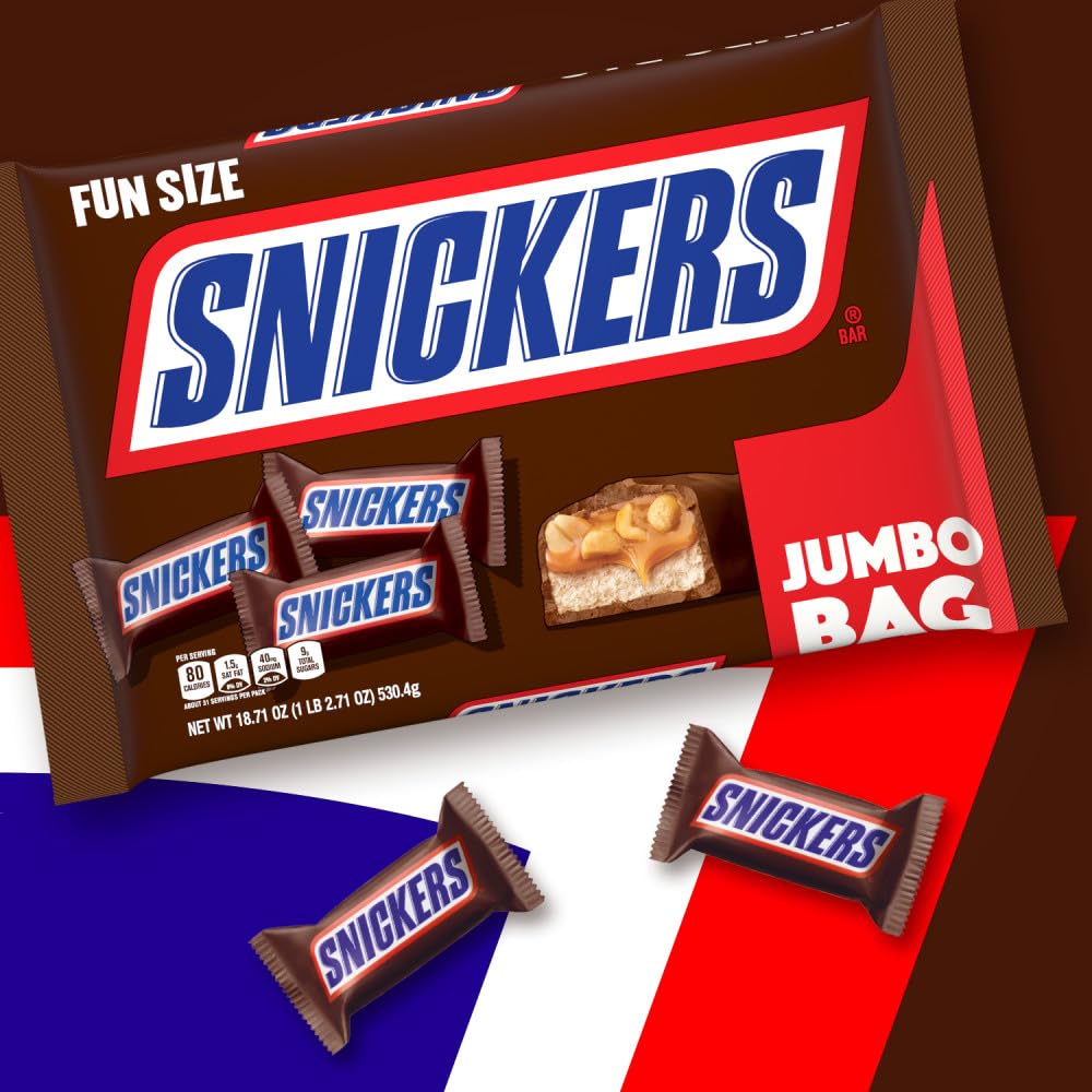 SNICKERS Fun Size Chocolate Candy Bars, 18.71 oz Jumbo Bulk Candy Bag