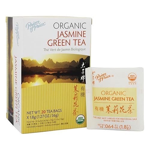 Prince of Peace Organic Jasmine Green Tea, 20 Tea Bags - 100% Organic Green Tea - Unsweetened Green Tea - Lower Caffeine Alternative to Coffee