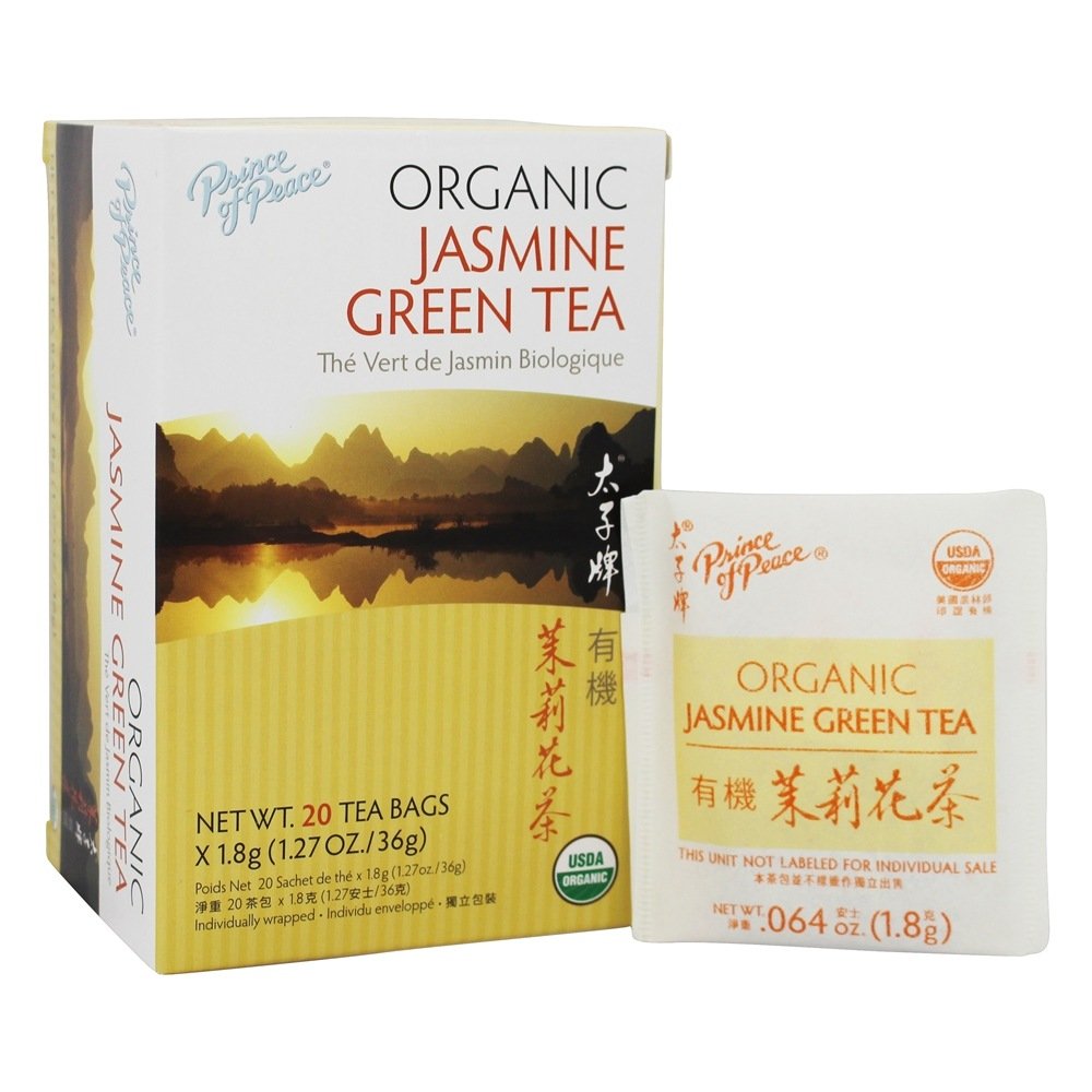 Prince of Peace Organic Jasmine Green Tea, 20 Tea Bags - 100% Organic Green Tea - Unsweetened Green Tea - Lower Caffeine Alternative to Coffee