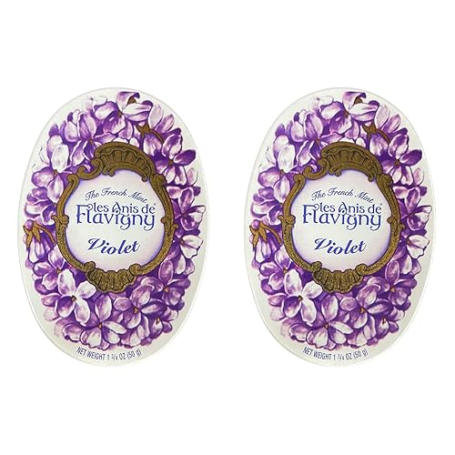 Les Anis de Flavigny French Anise Candy - Violet Flavor Hard Candy, Natural Gourmet Sweets in Classic Reusable Tin, 50g (1.75 oz) Each (Pack of 2)