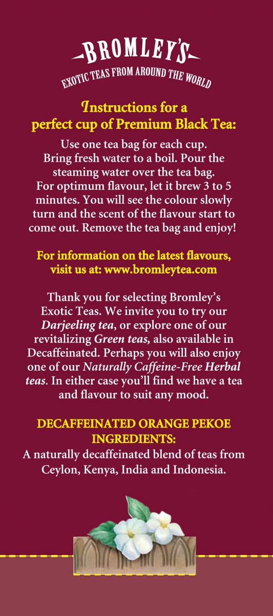 Bromley's Decaffeinated Orange Pekoe Black Tea, 24 Count (Pack of 6)