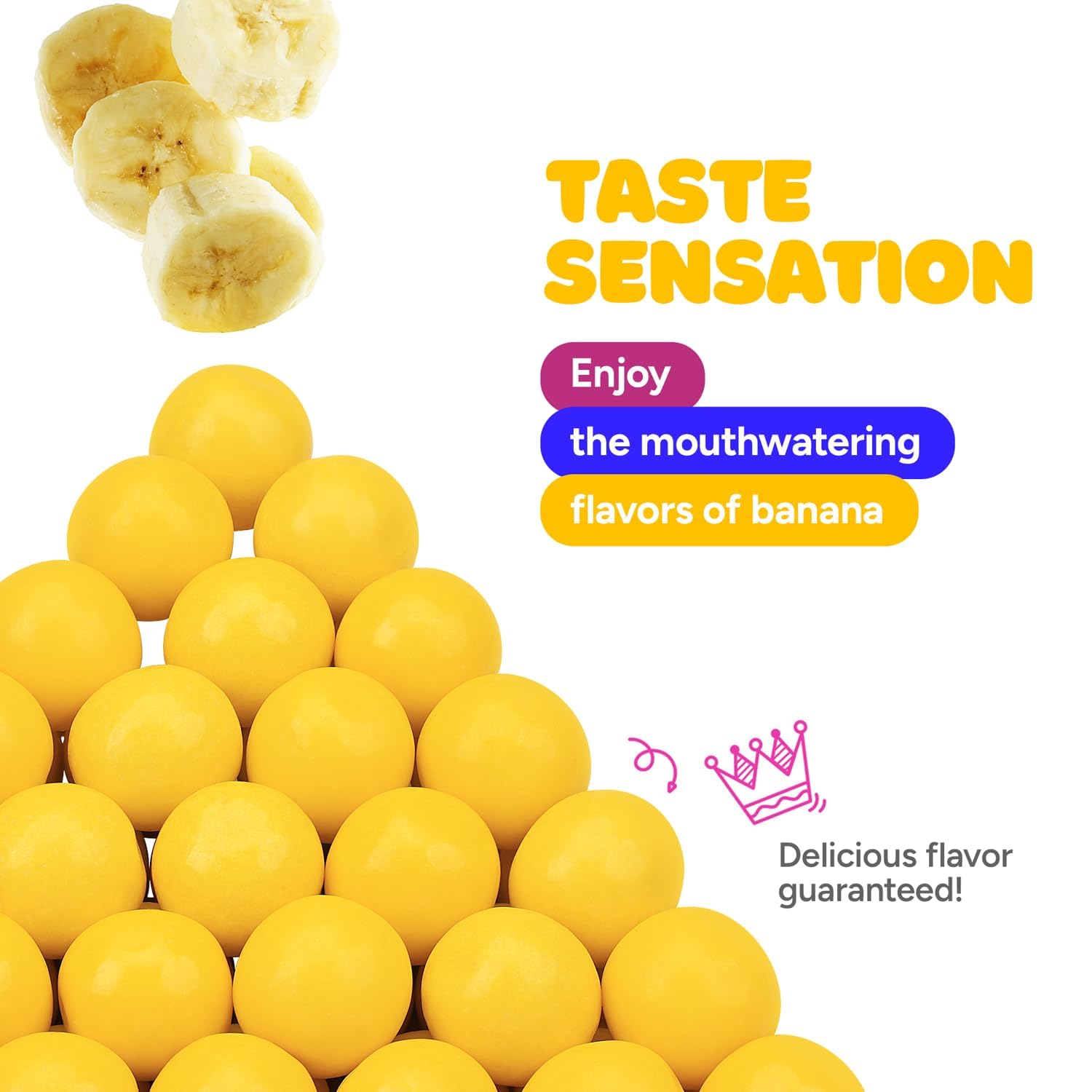 Gumballs for Gumball Machine Refill - 1 Inch Bubble Gum 1.7 LB - Banana Bubble Gum Yellow Gum Balls - Chewing Gum for Kids - 2 Packs